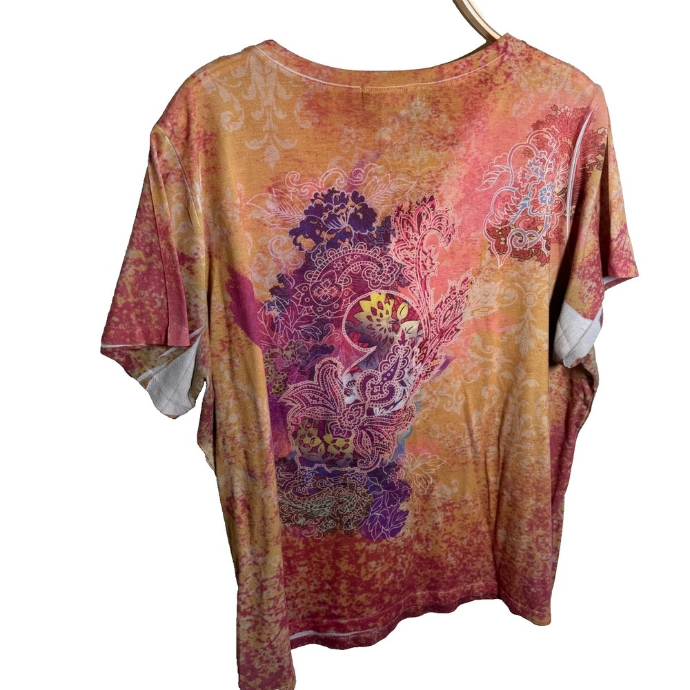 Appropriate Behavior Shirt Womens 3x Pink Floral Paisley Scoop Neck Short Sleeve - Picture 2 of 4